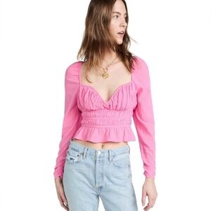 Free People Vibrant Pink Ruched Blouse